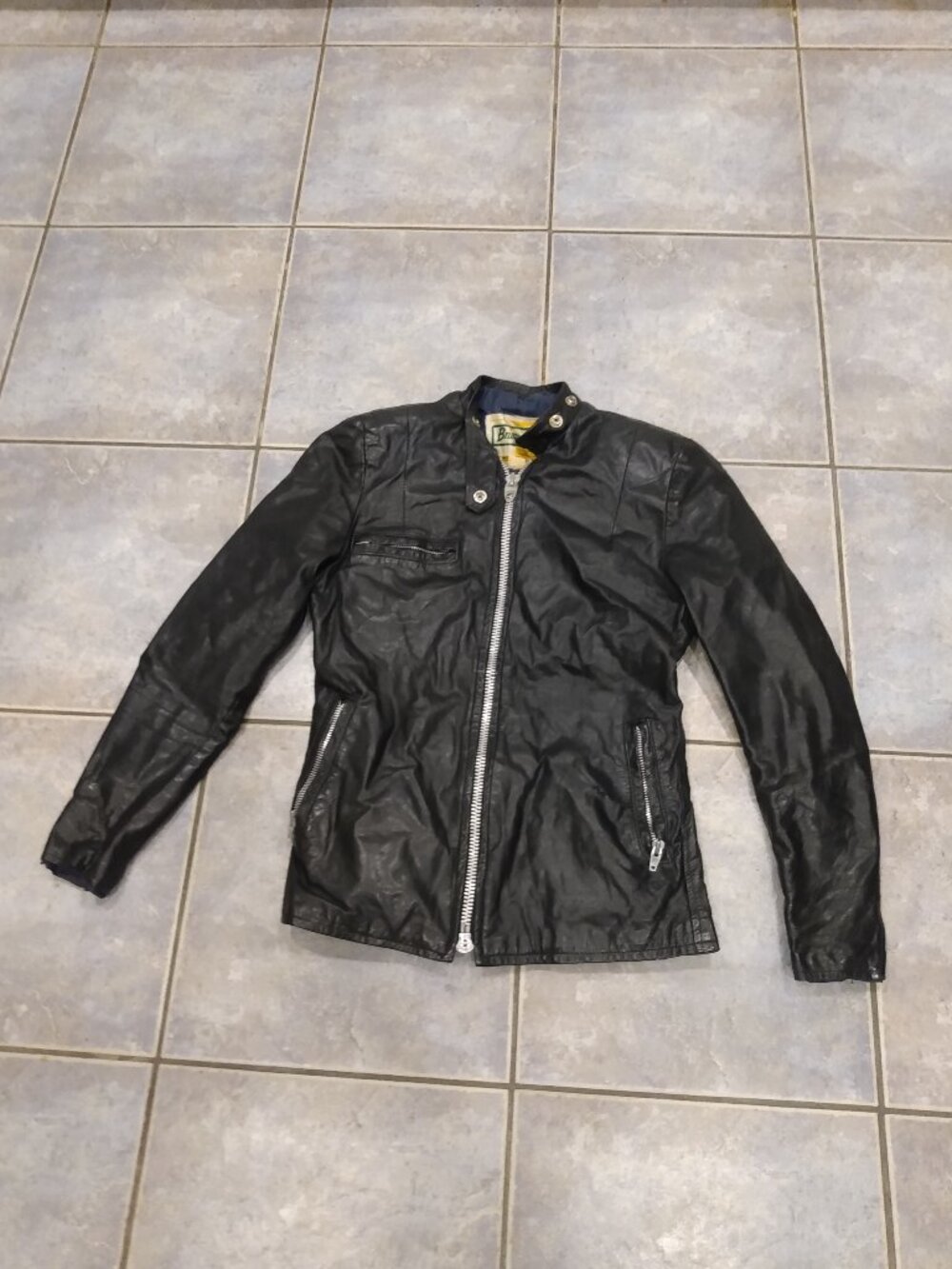 Vintage Women's Leather Cafe Racer Motorcycle Jacket Brimaco Size 12 70s